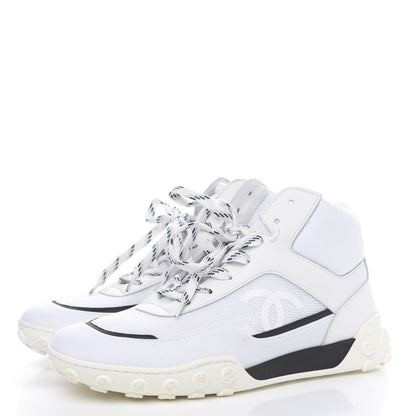 Chanel Calfskin Mesh Lycra Womens Logo High Top Sneakers 37 White 3 of 10