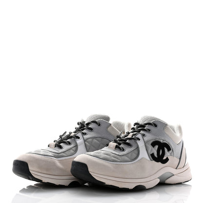 Chanel Mesh Suede Calfskin Grained Calfskin Mens CC Sneakers 45 Gray White 4 of 18