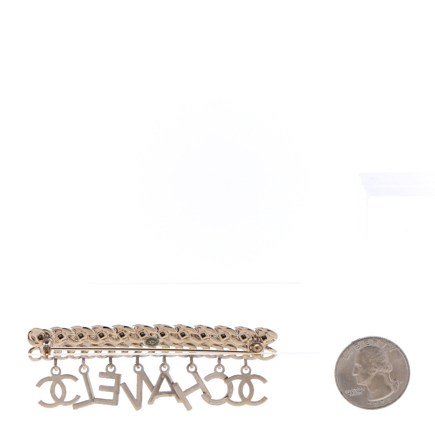 Chanel Crystal CC Logo Charms Brooch Gold 3 of 4