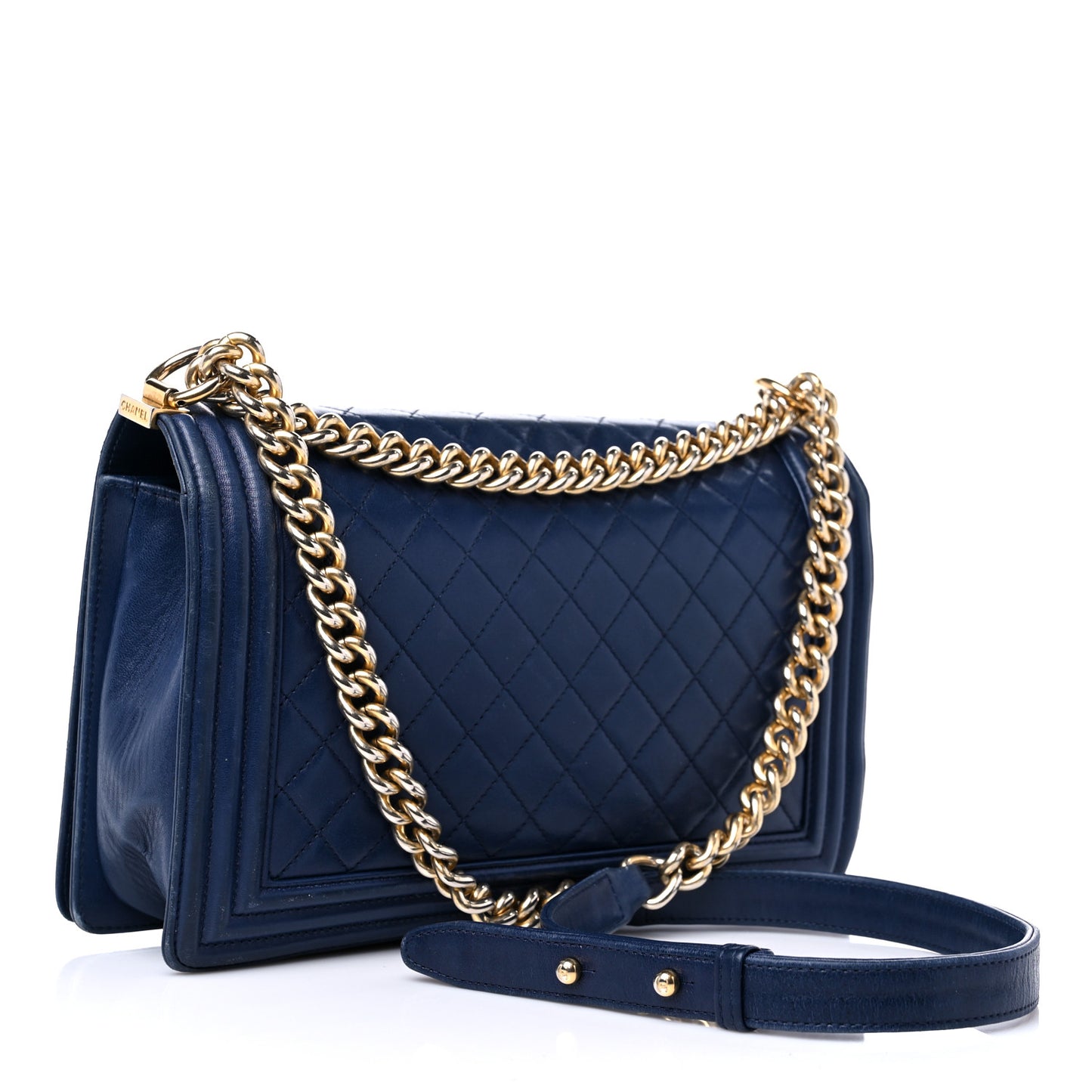 Lambskin Quilted New Medium Boy Flap Dark Blue