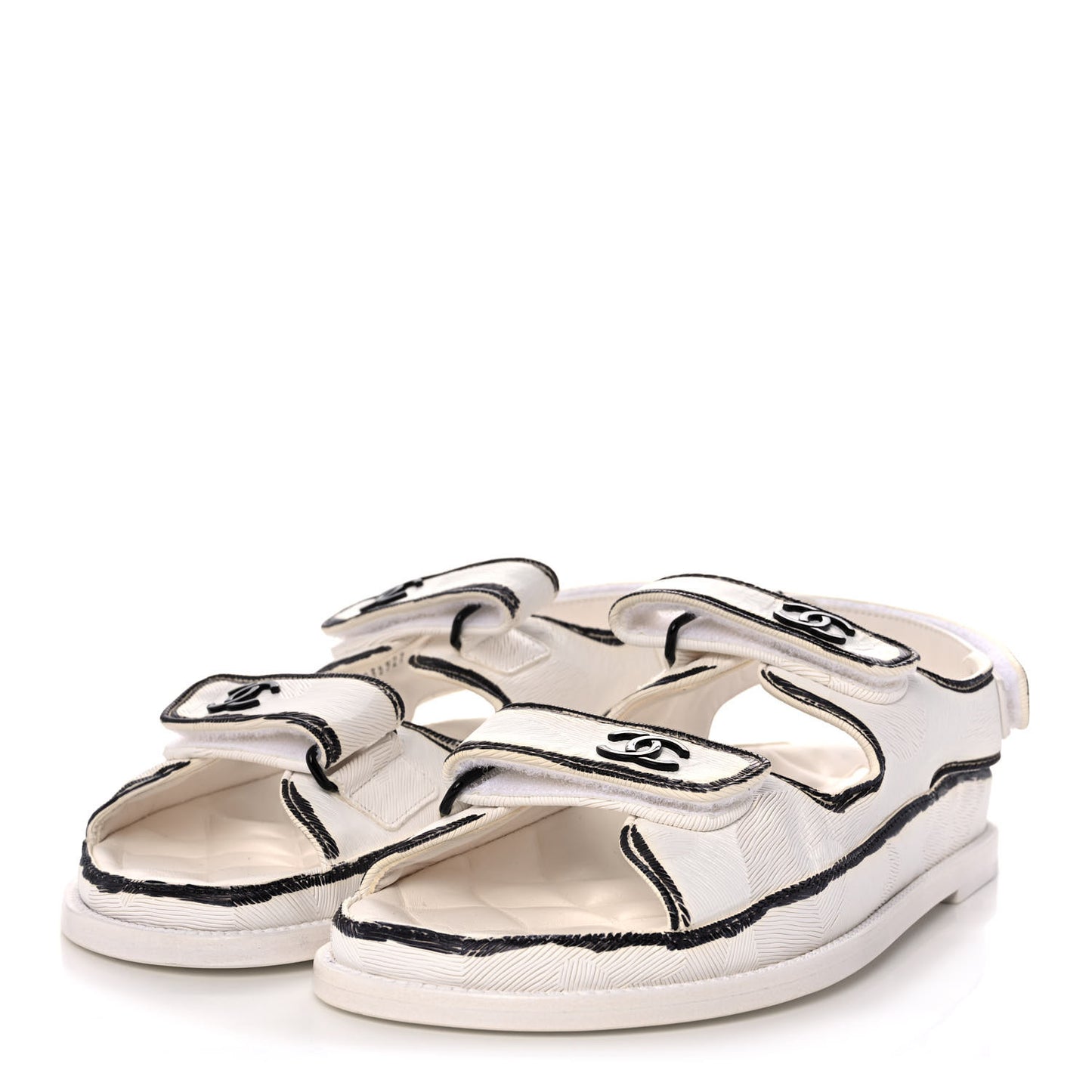 Calfskin Printed Velcro Dad Sandals 40.5 White Black