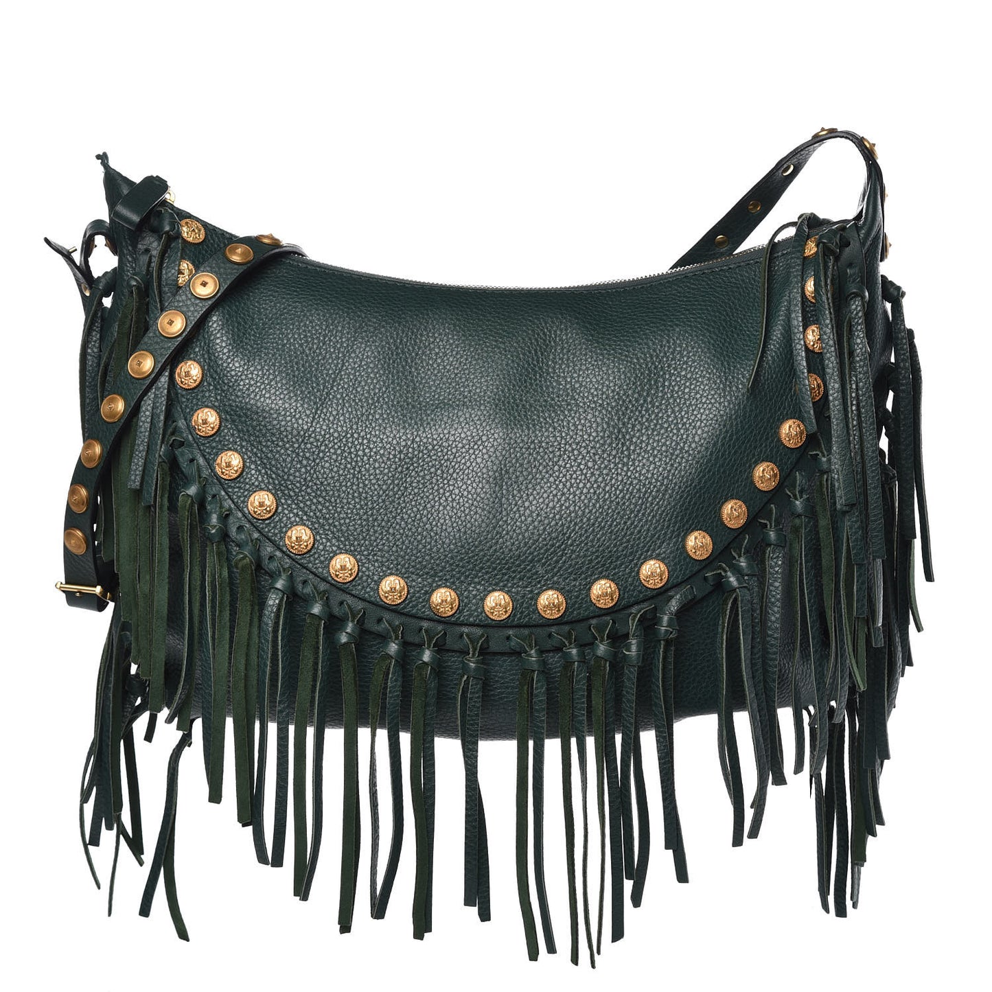 Grained Calfskin C-Rockee Fringe Hobo Light Emerald