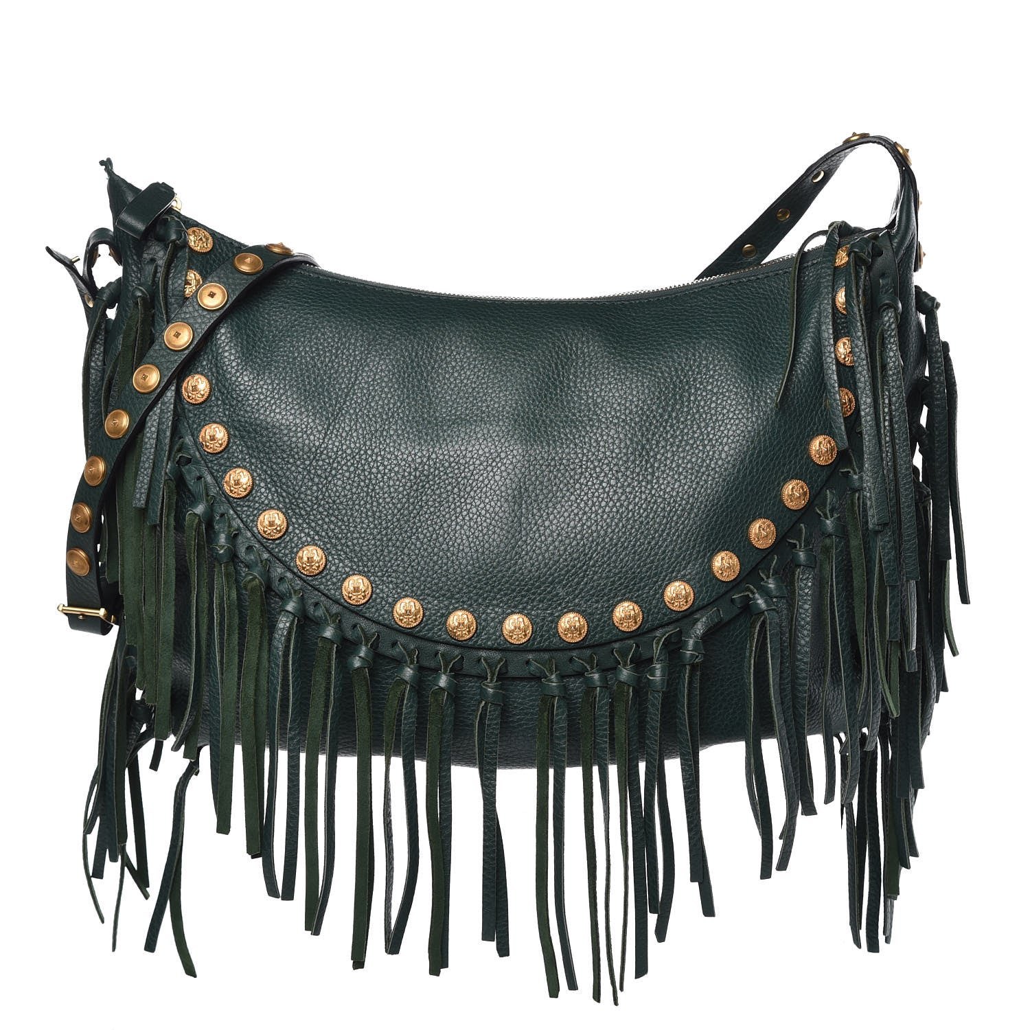 Valentino Garavani Grained Calfskin C-Rockee Fringe Hobo Light Emerald 1 of 12