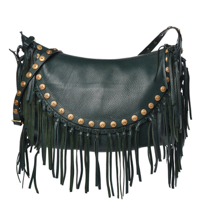 Valentino Garavani Grained Calfskin C-Rockee Fringe Hobo Light Emerald 1 of 12