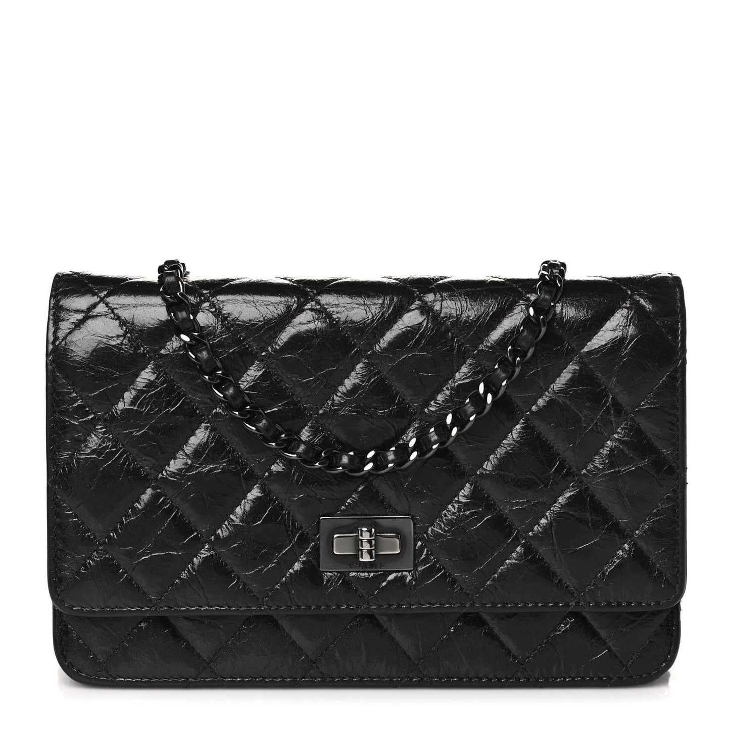 Glazed Aged Calfskin Reissue Wallet On Chain WOC Black