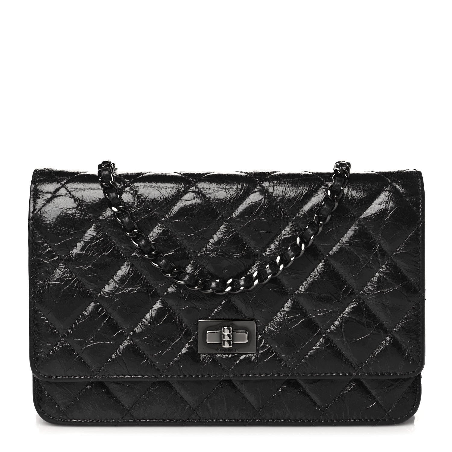 Chanel Glazed Aged Calfskin Reissue Wallet On Chain WOC Black 1 of 9