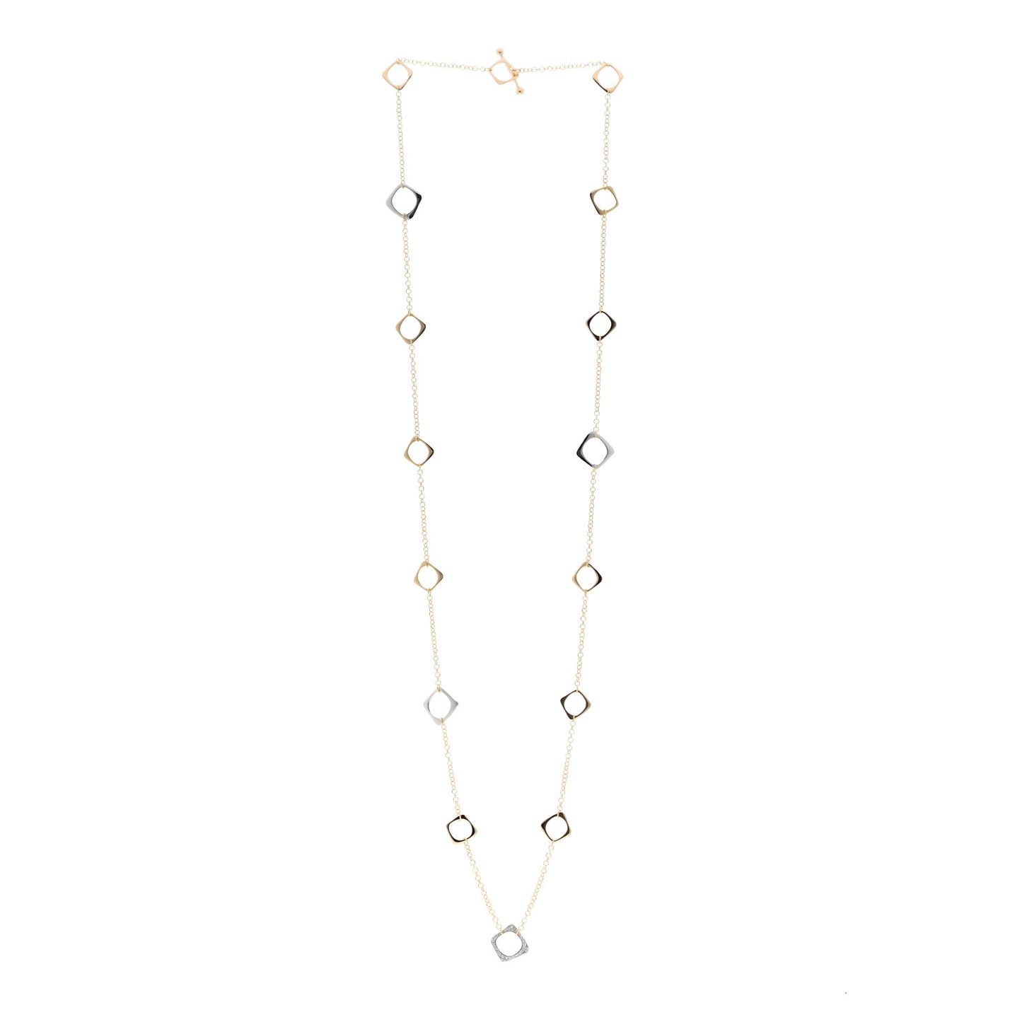 18K Yellow White Gold Diamond Square Station Toggle Necklace