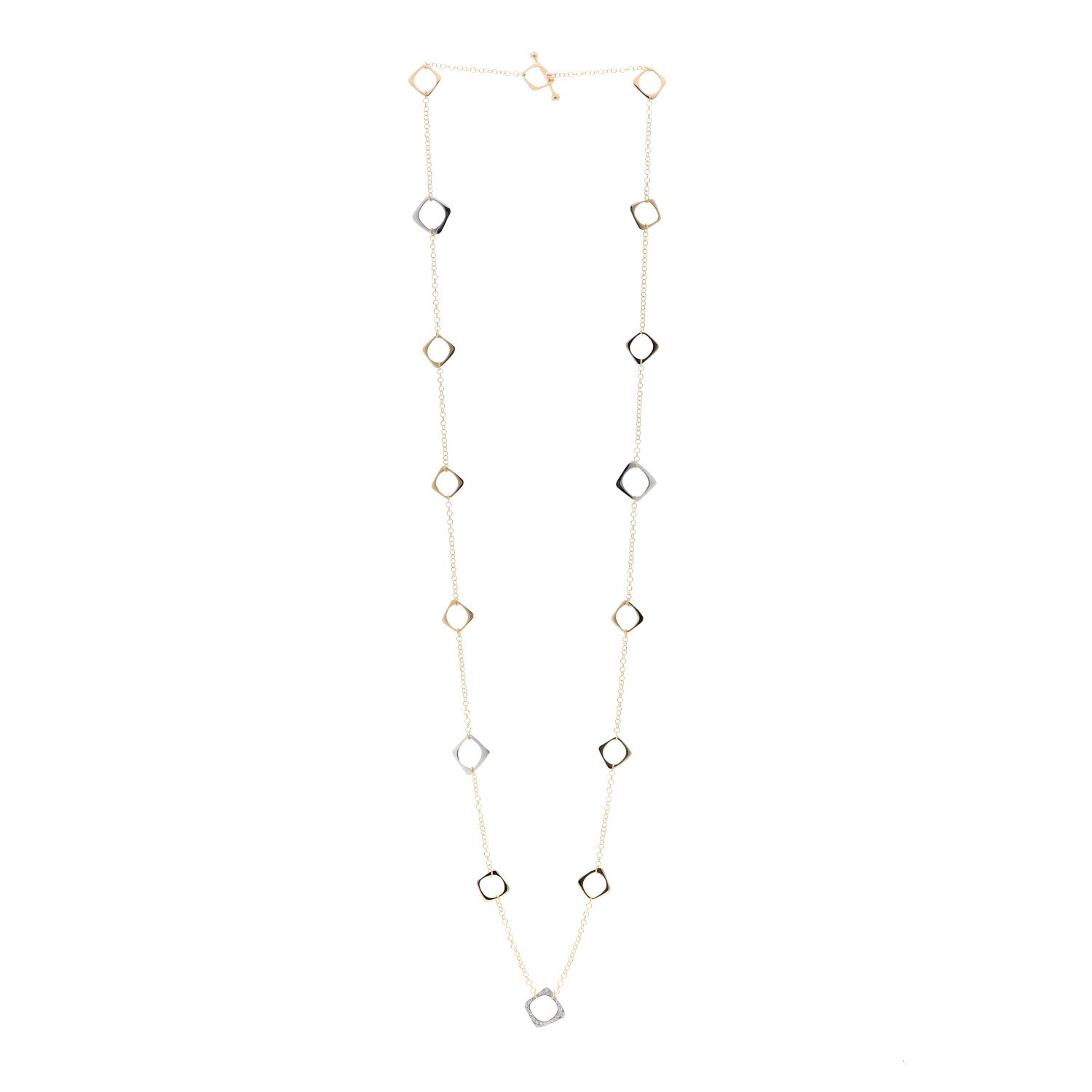 Roberto Coin 18K Yellow White Gold Diamond Square Station Toggle Necklace 3 of 5