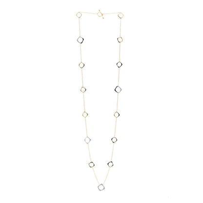 Roberto Coin 18K Yellow White Gold Diamond Square Station Toggle Necklace 3 of 5