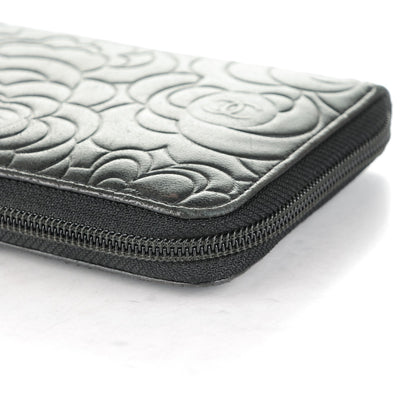 Chanel Lambskin Camellia Embossed Large Zip Around Gusset Wallet Black 12 of 13