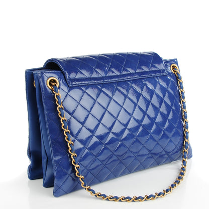 Chanel Patent Quilted 3 Pocket Accordion Flap Navy 3 of 8