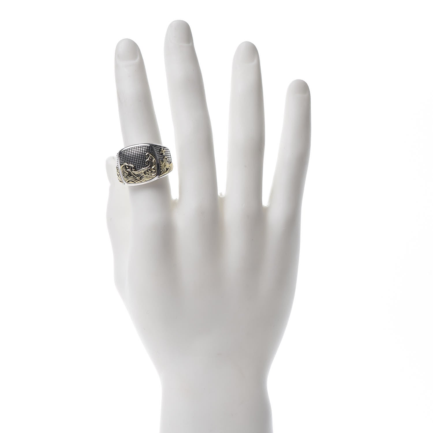 David Yurman Sterling Silver 18K Yellow Gold Waves Signet Ring 62 10 2 of 7