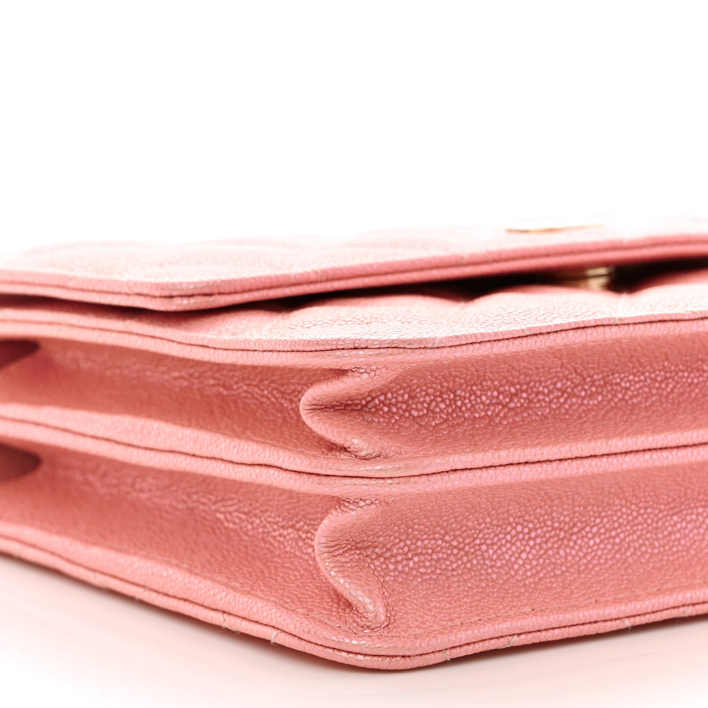 Iridescent Caviar Quilted Square Wallet On Chain WOC Rose Pink