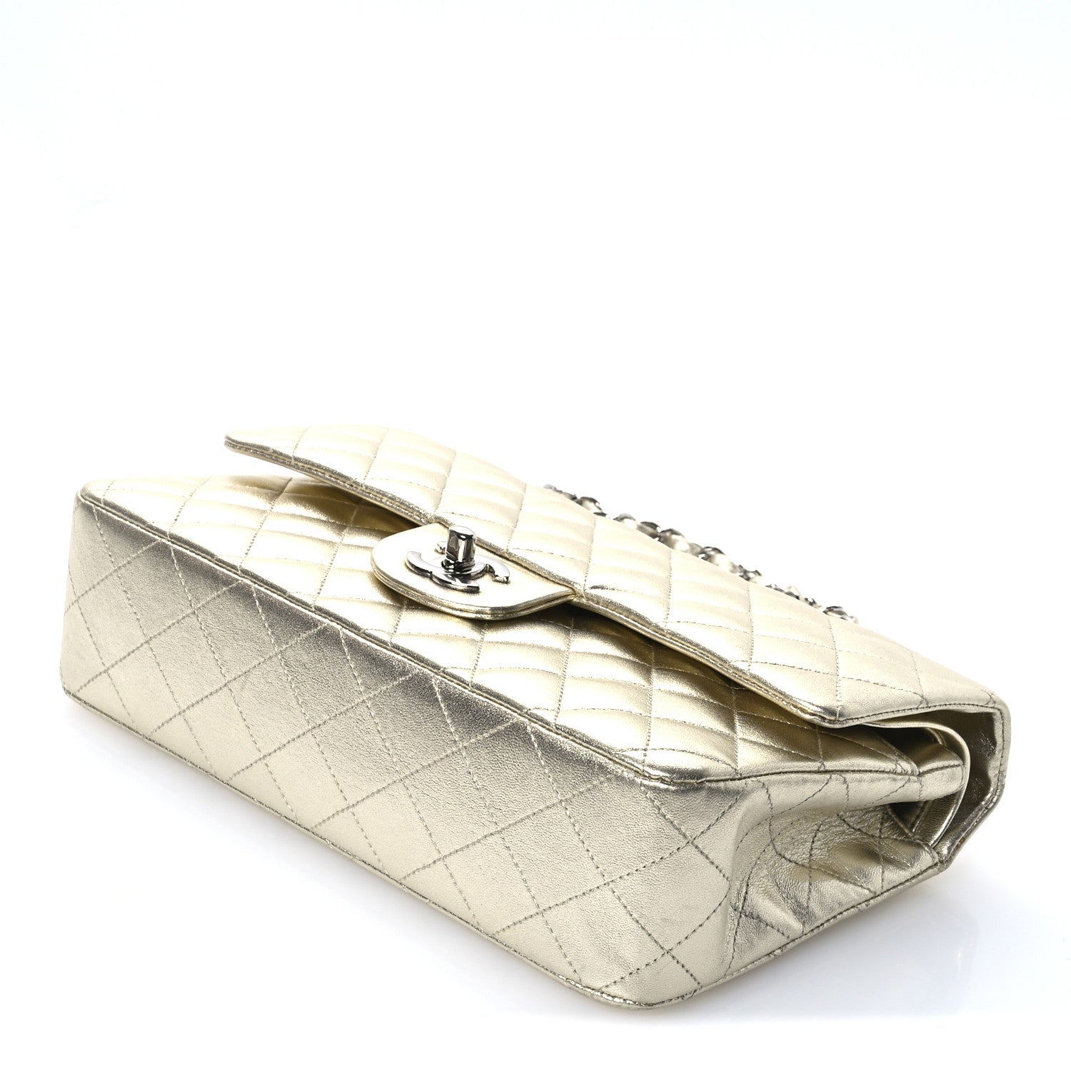 Chanel Metallic Lambskin Quilted Medium Double Flap Pale Gold 10 of 12