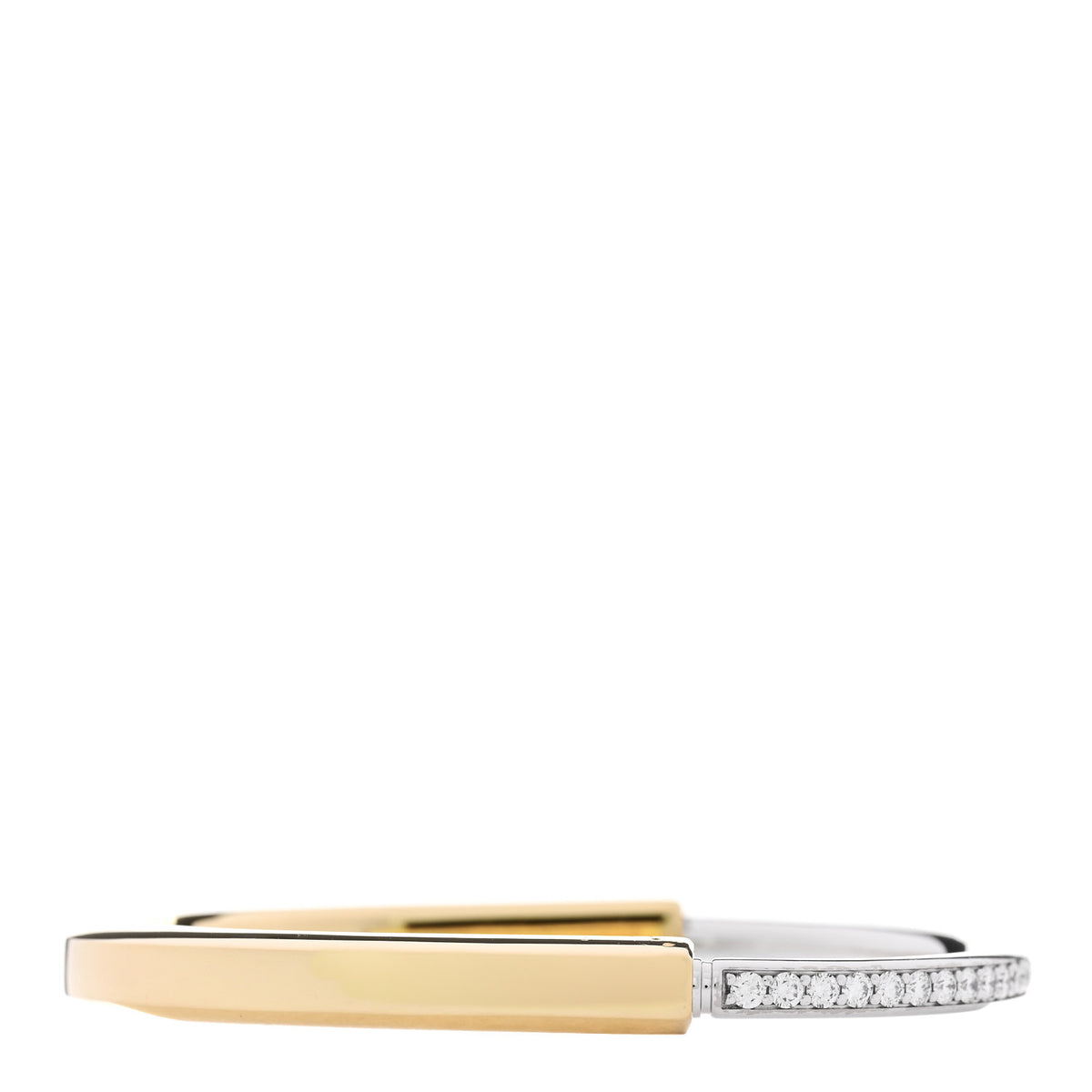18K Yellow White Gold Diamond Tiffany Lock Half Pave Bangle Bracelet