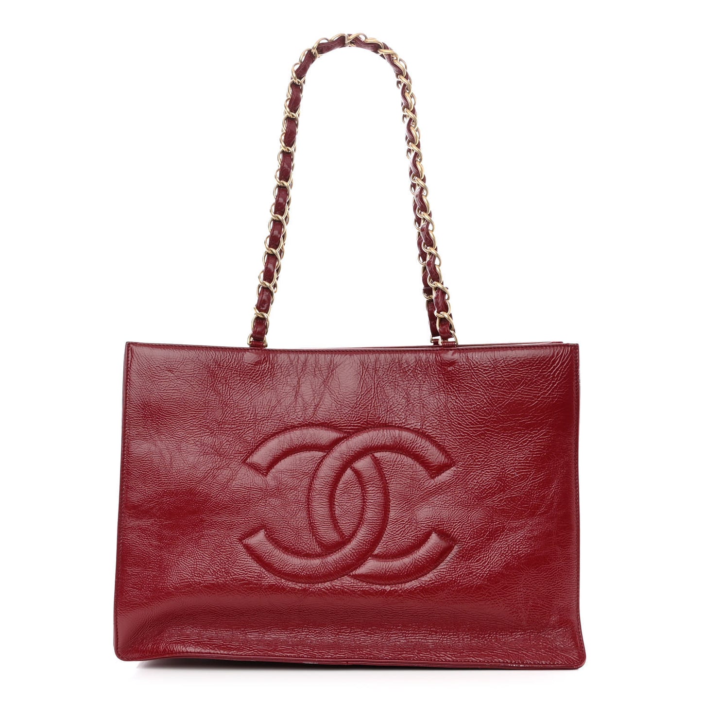 Shiny Aged Calfskin Shopping Bag Red