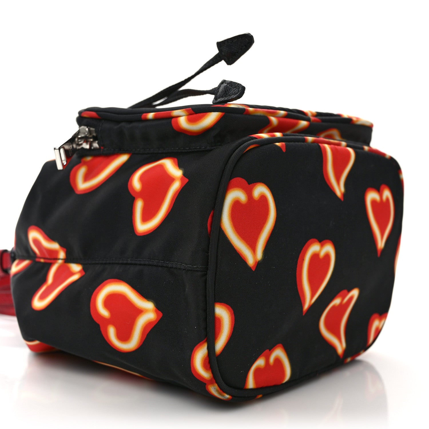 Prada Nylon Saffiano Heart Print Bucket Crossbody Bag Black Fuoco 6 of 7