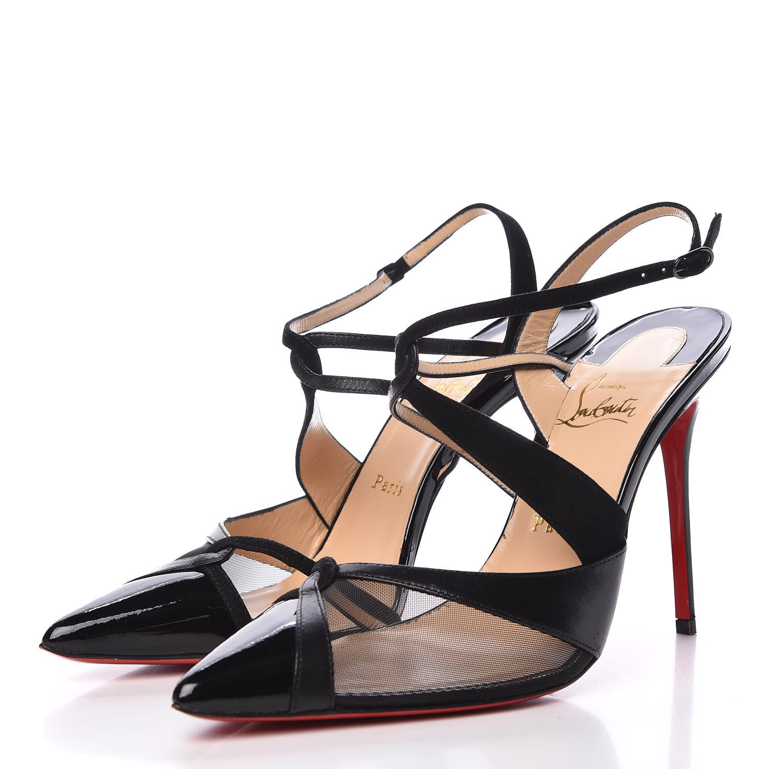 Christian Louboutin Patent Kid Suede Mesh Evoluta 100 Pumps 40 Black 3 of 9