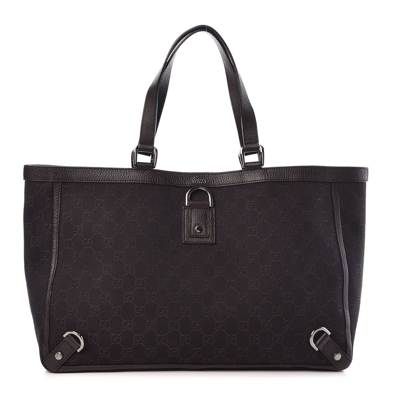 Gucci Denim Monogram Large Abbey Tote Dark Brown 1 of 10
