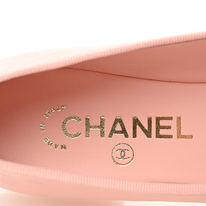 Chanel Shiny Crumpled Calfskin Patent CC Cap Toe Ballerina Flats  38 Light Pink Black 8 of 9