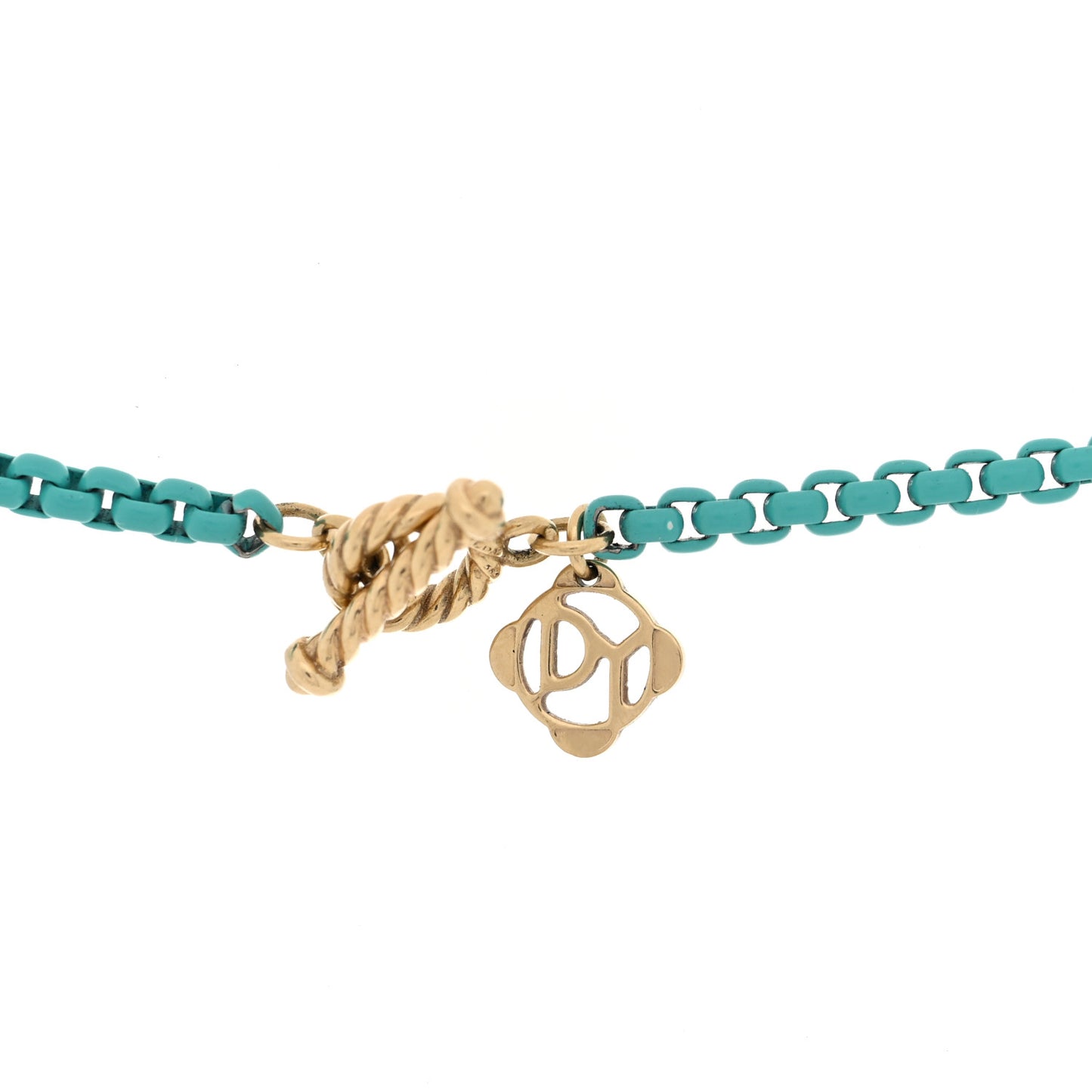 Stainless Steel 14K Yellow Gold Acrylic Bel Aire Chain Necklace 27" Turquoise