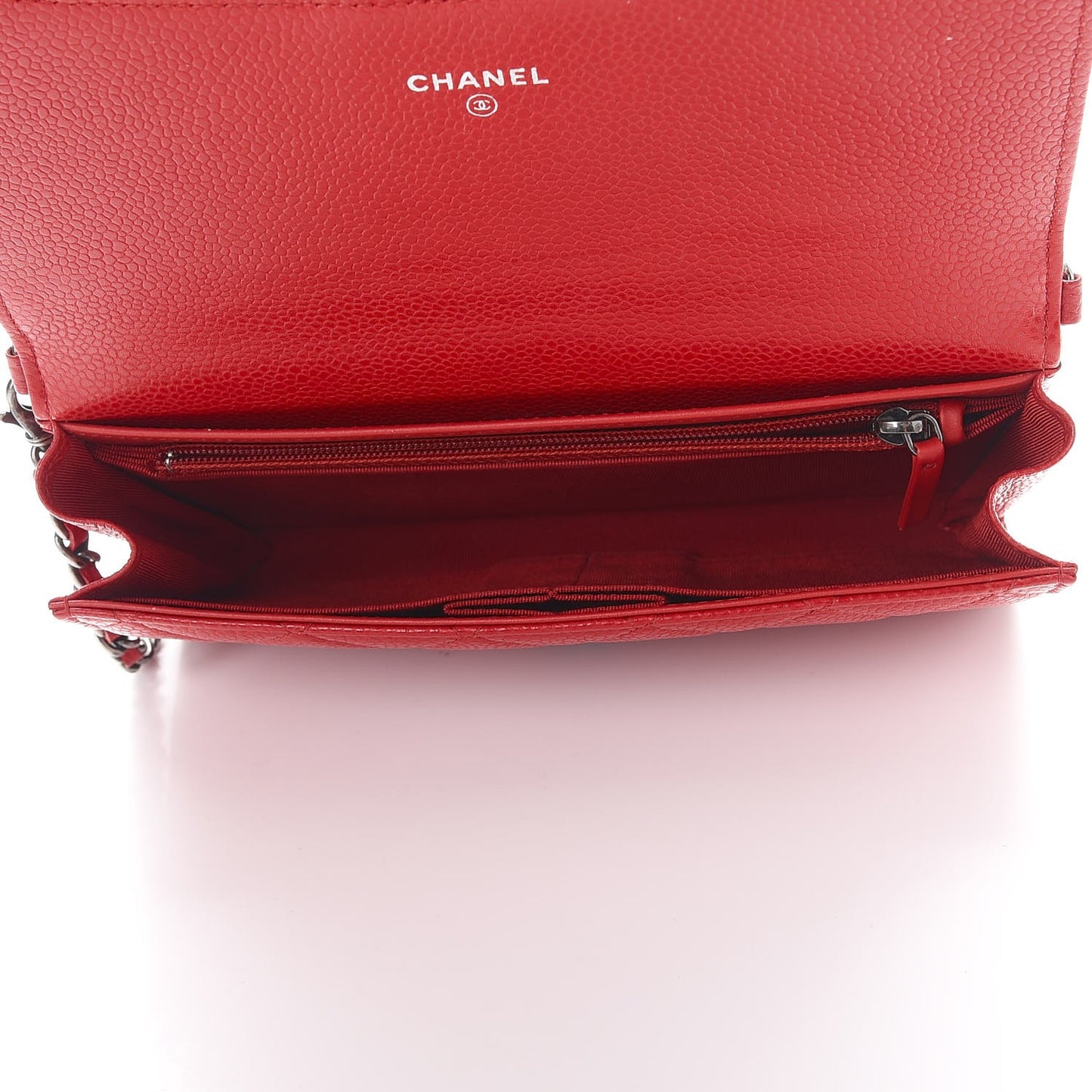 Caviar Quilted Wallet With Chain Red
