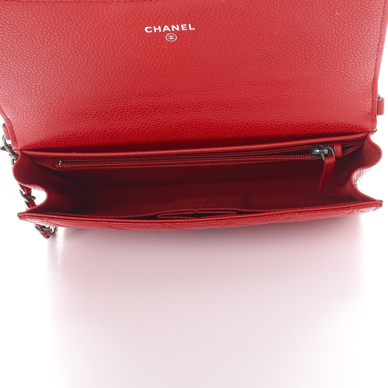 Chanel Caviar Quilted Wallet With Chain Red 7 of 11
