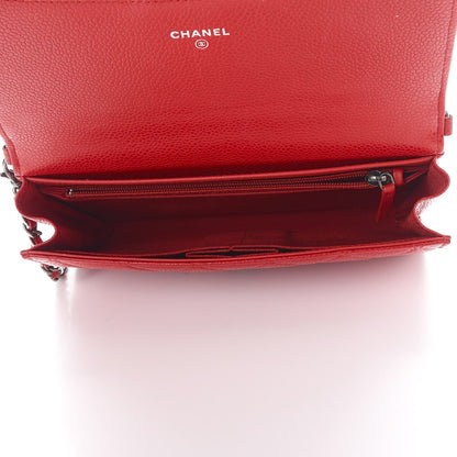 Chanel Caviar Quilted Wallet With Chain Red 7 of 11