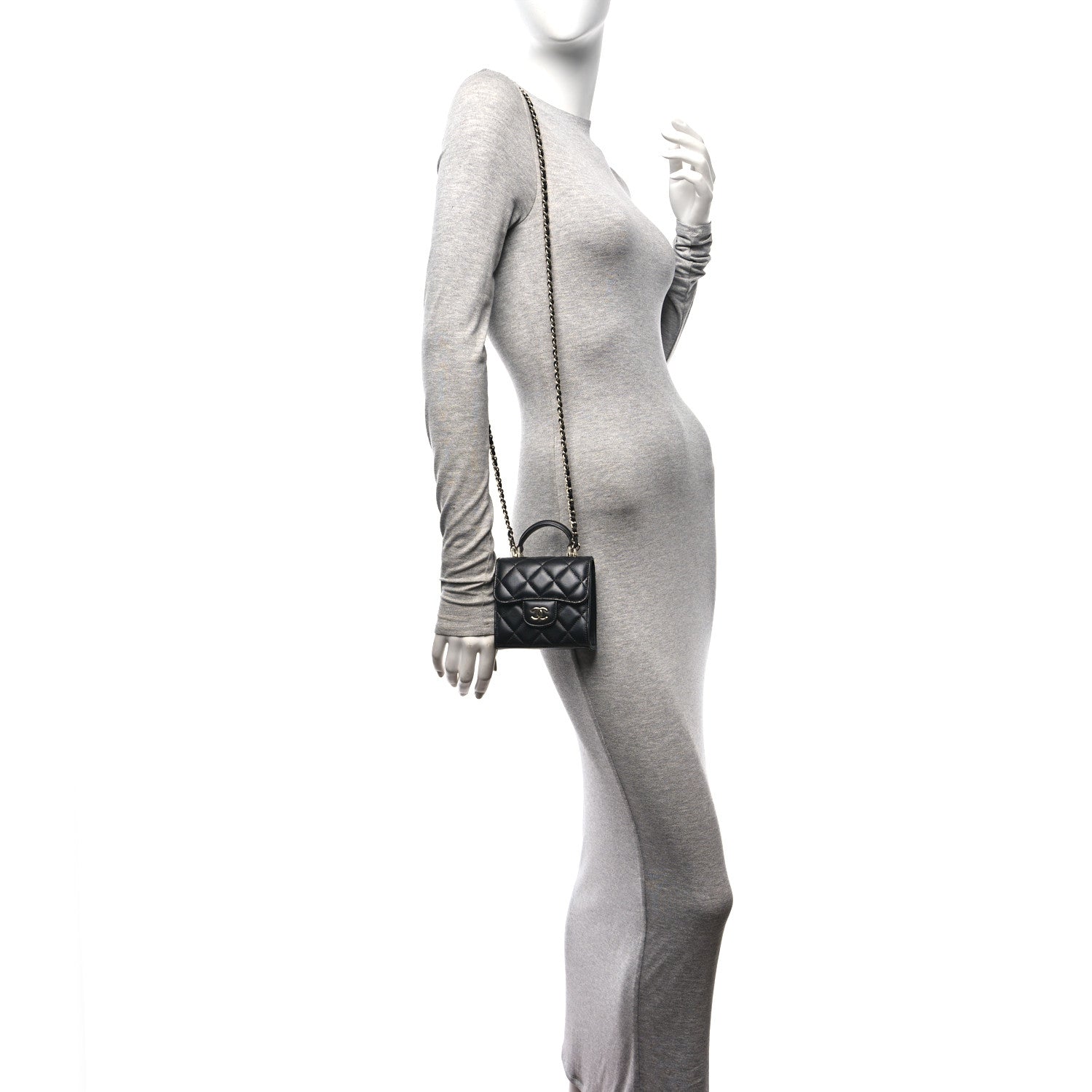 Chanel Lambskin Quilted Top Handle Flap Clutch With Chain Black 2 of 11