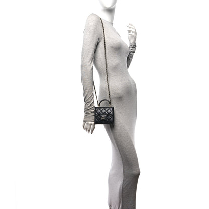 Chanel Lambskin Quilted Top Handle Flap Clutch With Chain Black 2 of 11