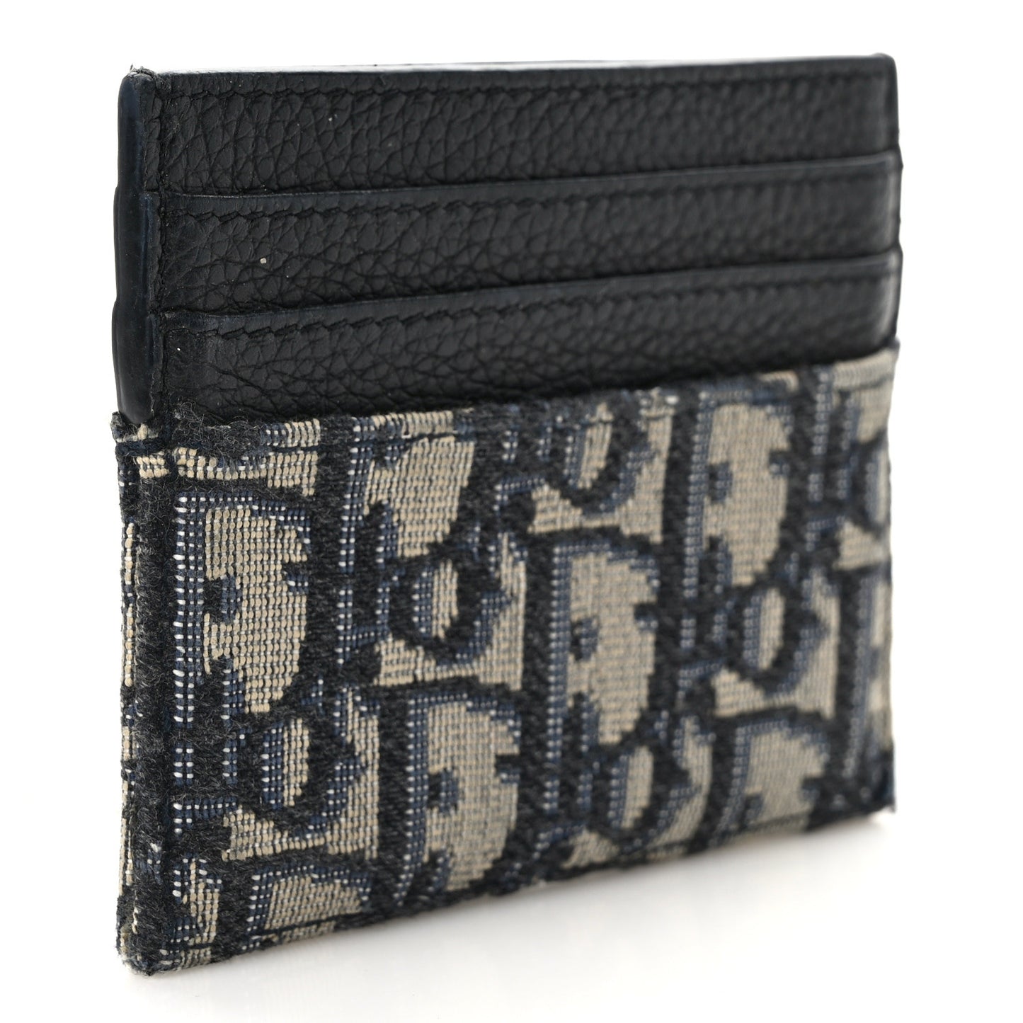CHRISTIAN DIOR Grained Calfskin Oblique Card Holder Black