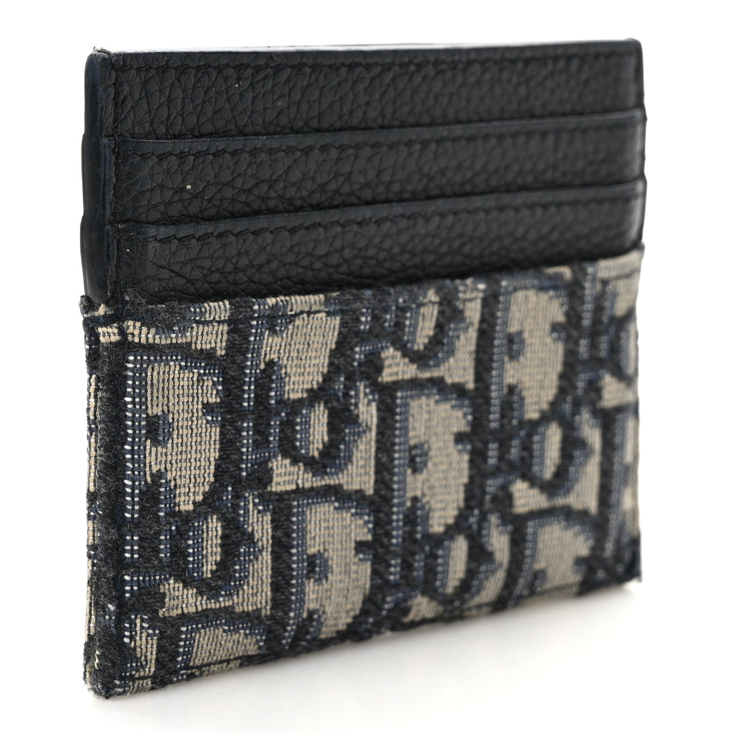 Christian Dior CHRISTIAN DIOR Grained Calfskin Oblique Card Holder Black 3 of 7