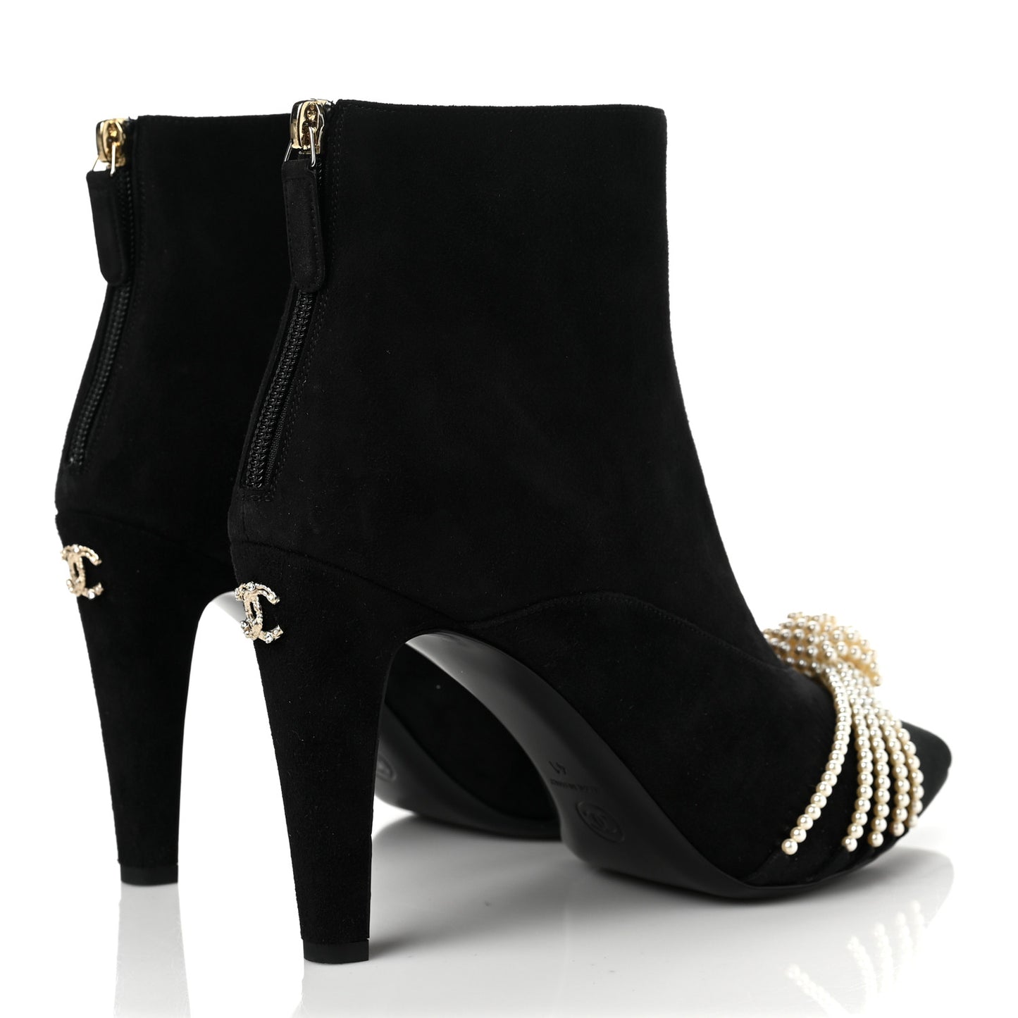 Suede Calfskin Pearl Cap Toe Short Boots 41 Black