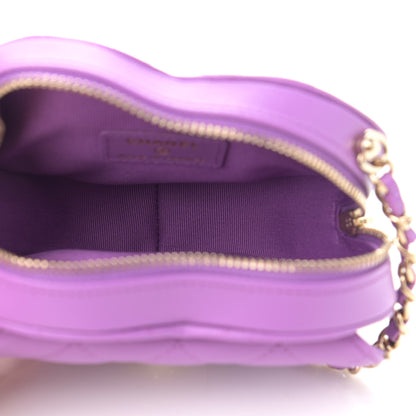 Chanel Lambskin Quilted CC In Love Heart Clutch With Chain Purple 5 of 11