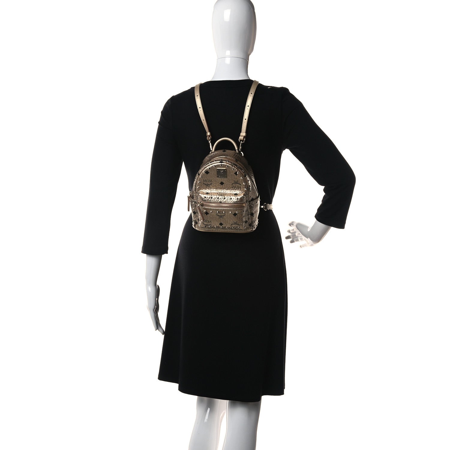 MCM Visetos Studded X-Mini Stark Backpack Berlin Gold 2 of 10