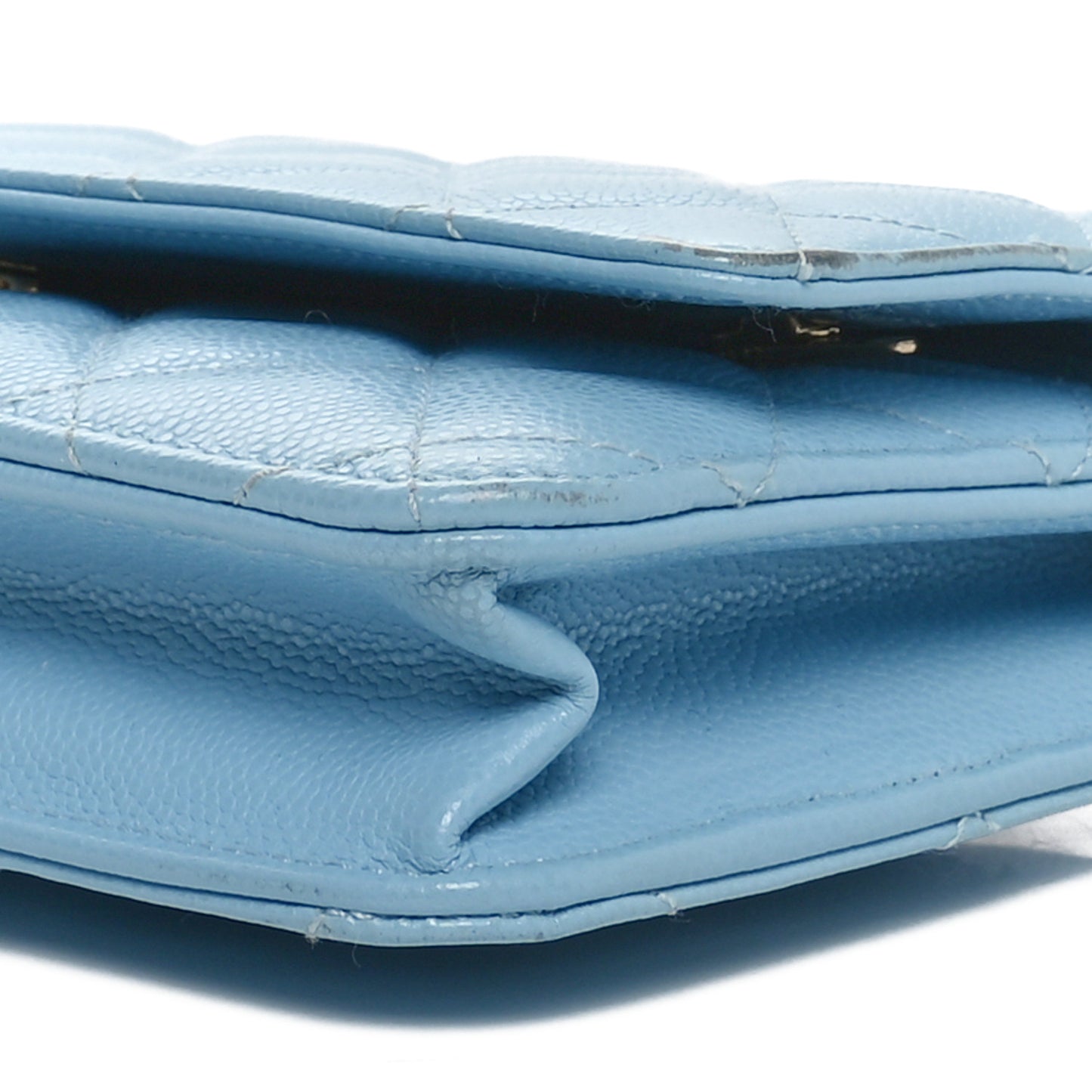 Caviar Quilted Wallet on Chain WOC Light Blue