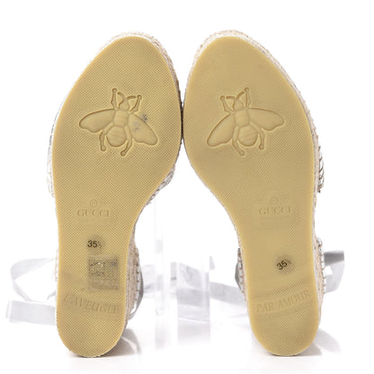 Gucci Lame GG Monogram Ankle Wrap Platform Espadrille Wedges 35.5 Silver Beige Light Grey 7 of 12