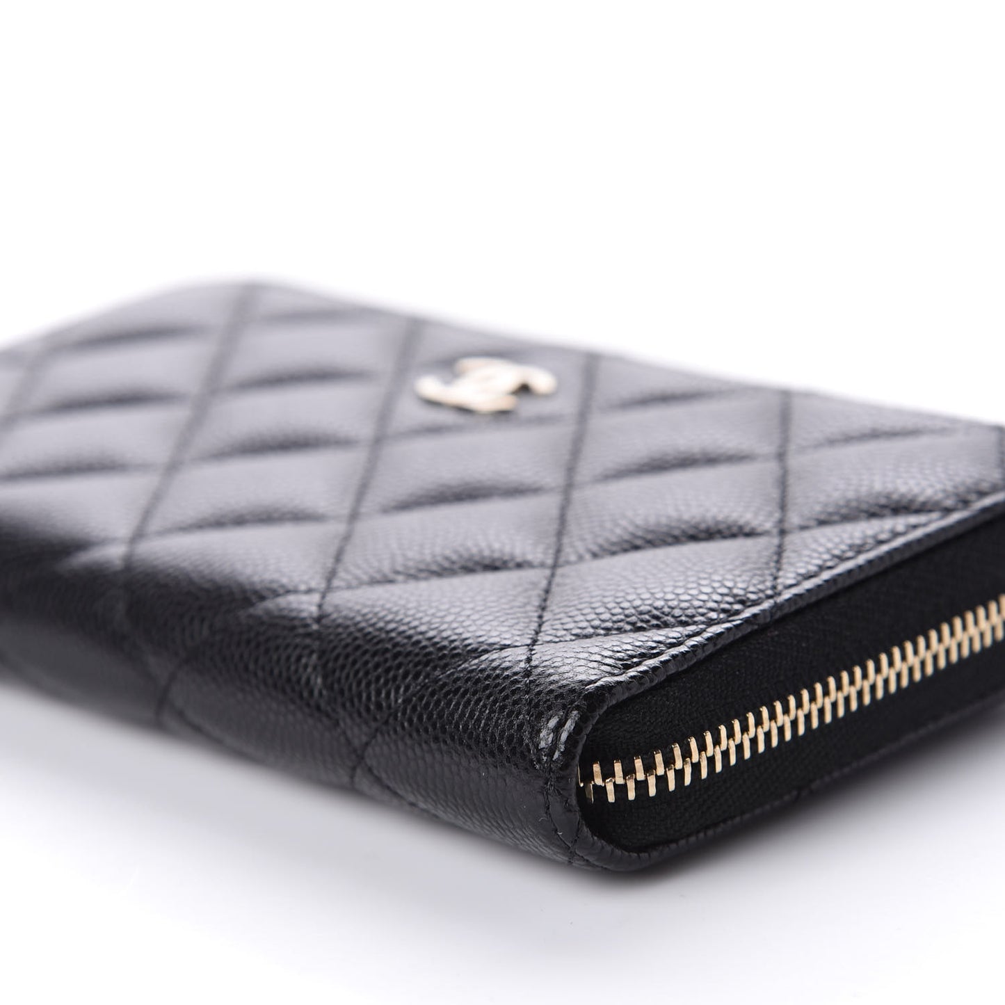 Caviar Quilted Small Zip Around Wallet Black