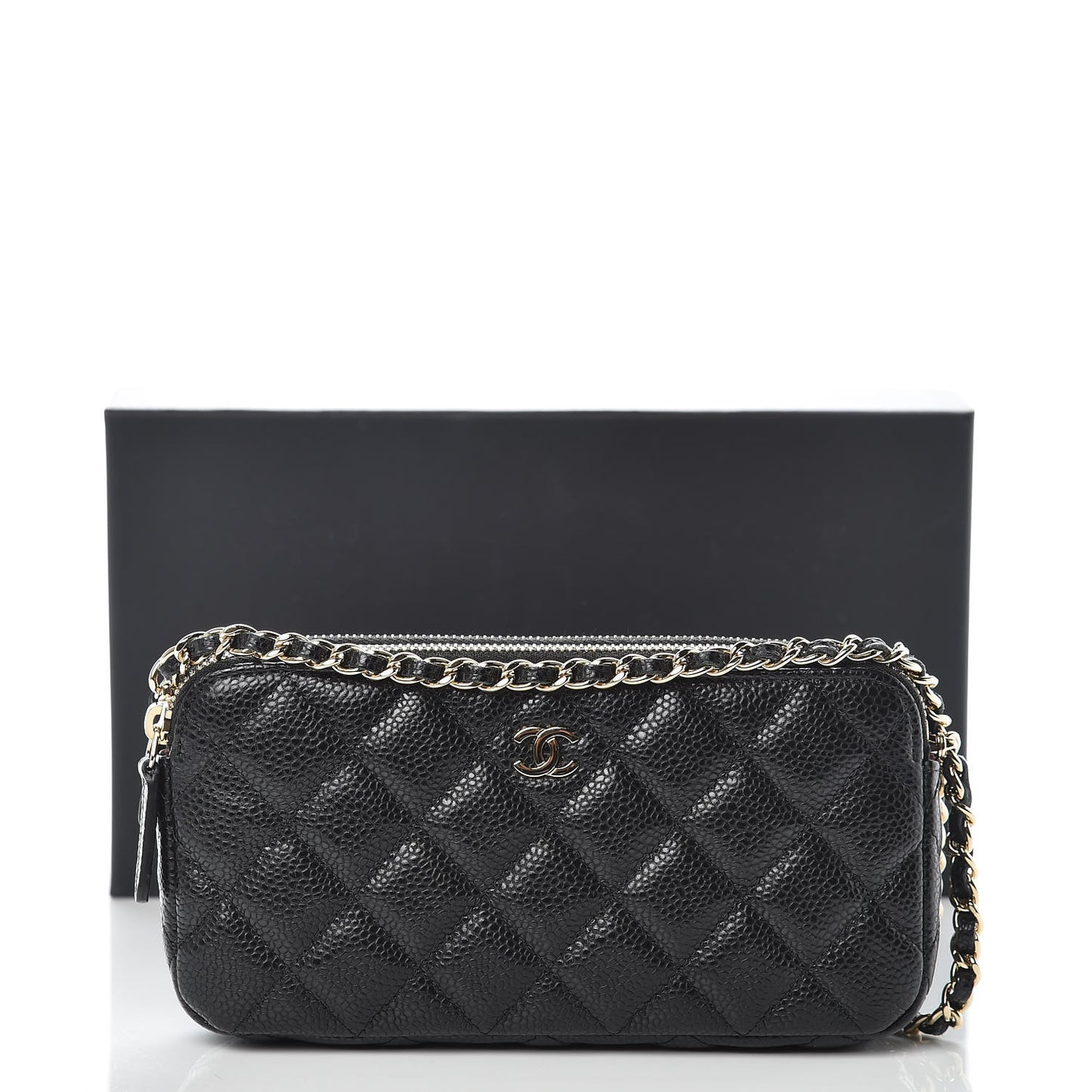 Caviar Quilted Small Clutch With Chain Black