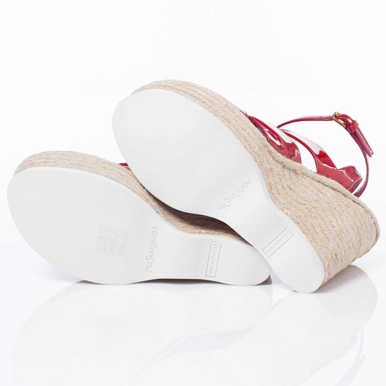 Saint Laurent Patent Saint Malo Platform Espadrille Wedge Sandals 38 NEW Red 7 of 10