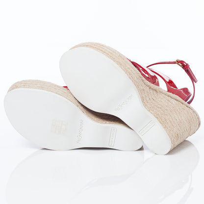 Saint Laurent Patent Saint Malo Platform Espadrille Wedge Sandals 38 NEW Red 7 of 10
