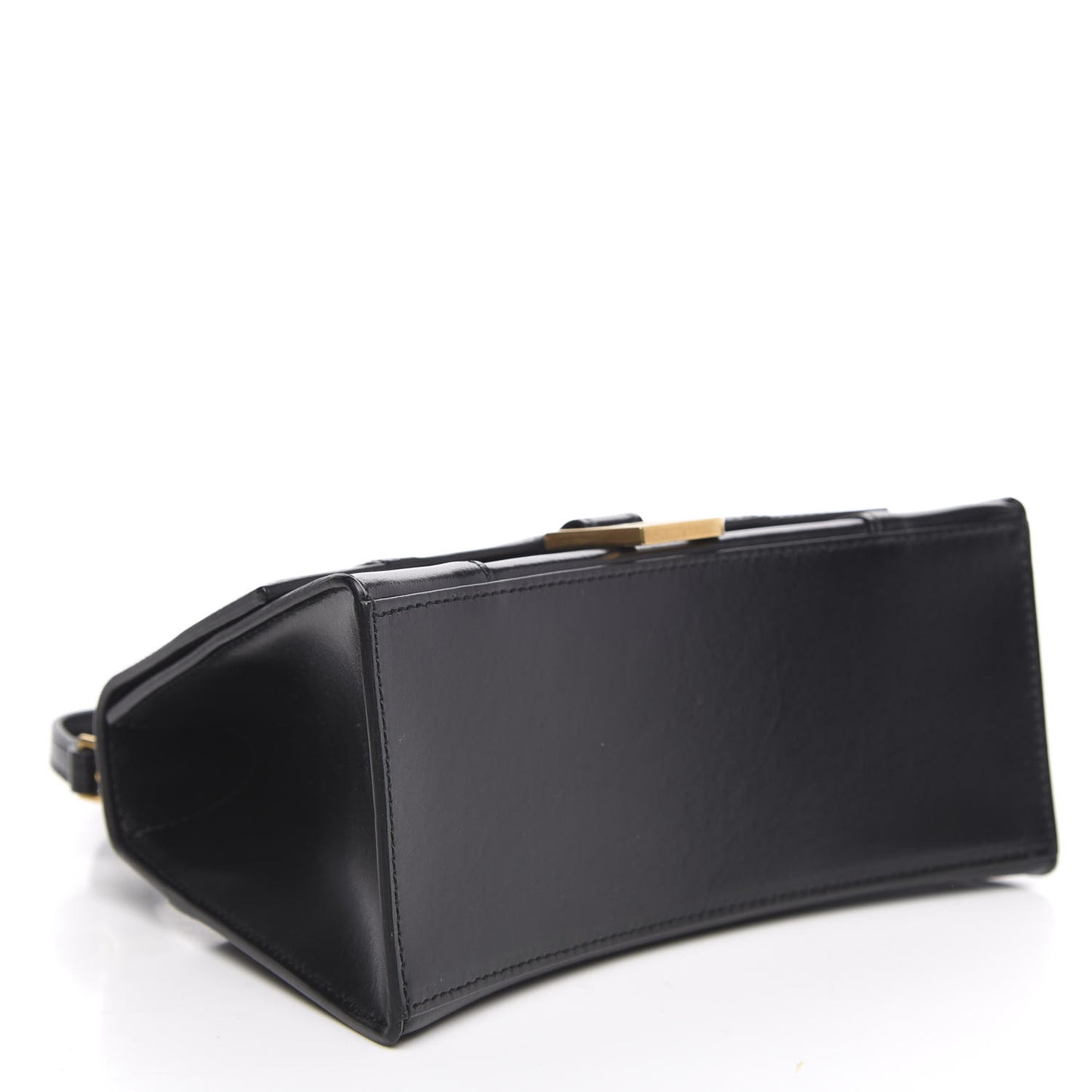 Shiny Box Calfskin Small Hourglass Top Handle Bag Black