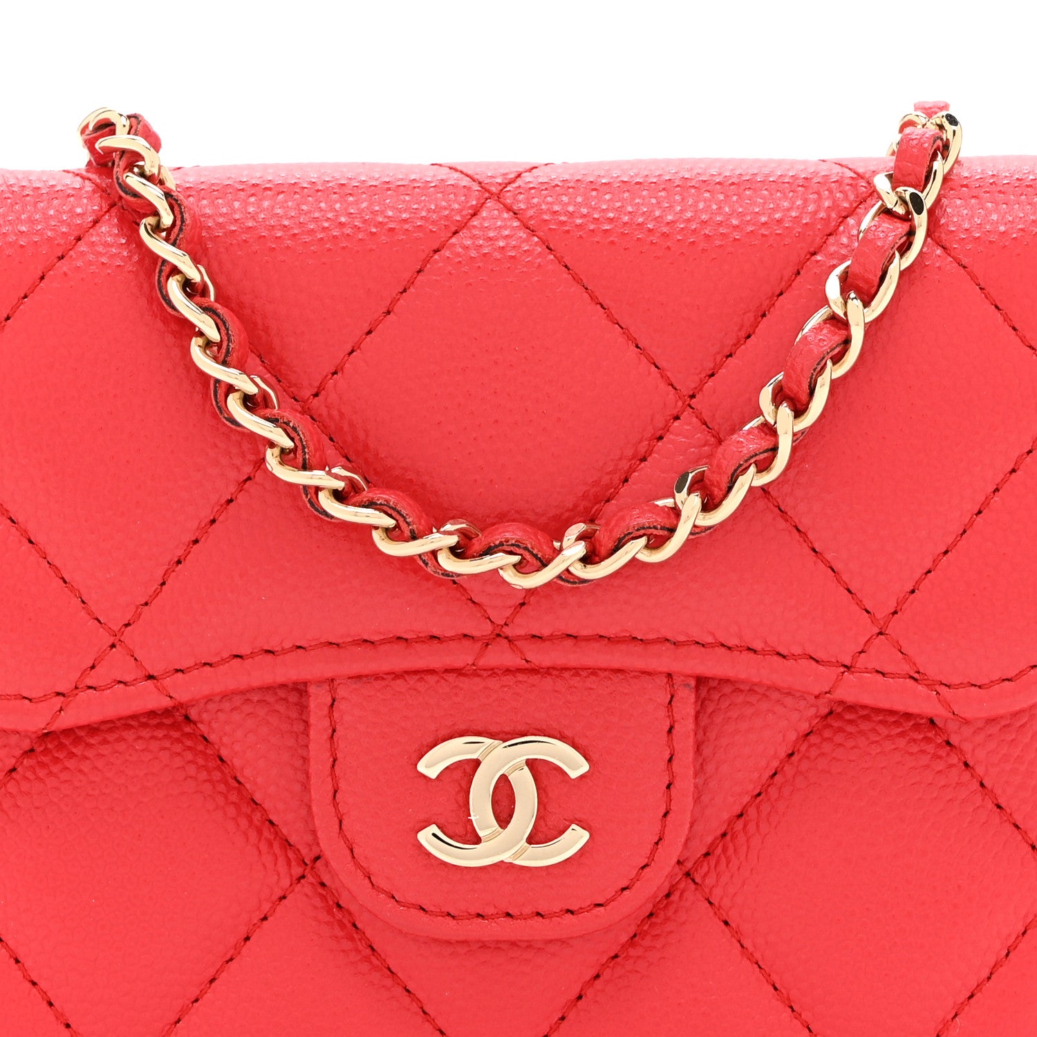Chanel Caviar Quilted Flap Card Holder On Chain Red 9 of 12