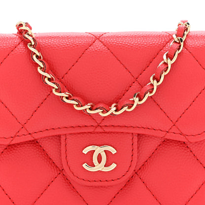 Chanel Caviar Quilted Flap Card Holder On Chain Red 9 of 12