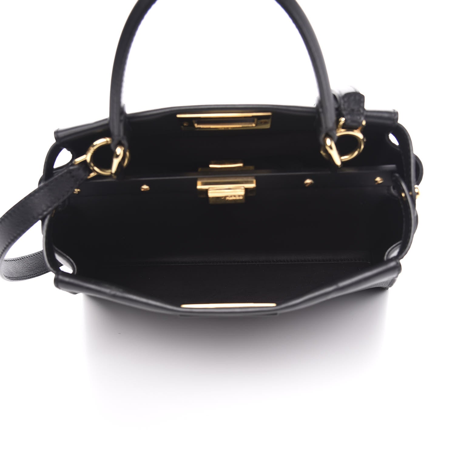Fendi Vitello Seta Shiny Nappa Medium Peekaboo Iconic Satchel Black 6 of 10