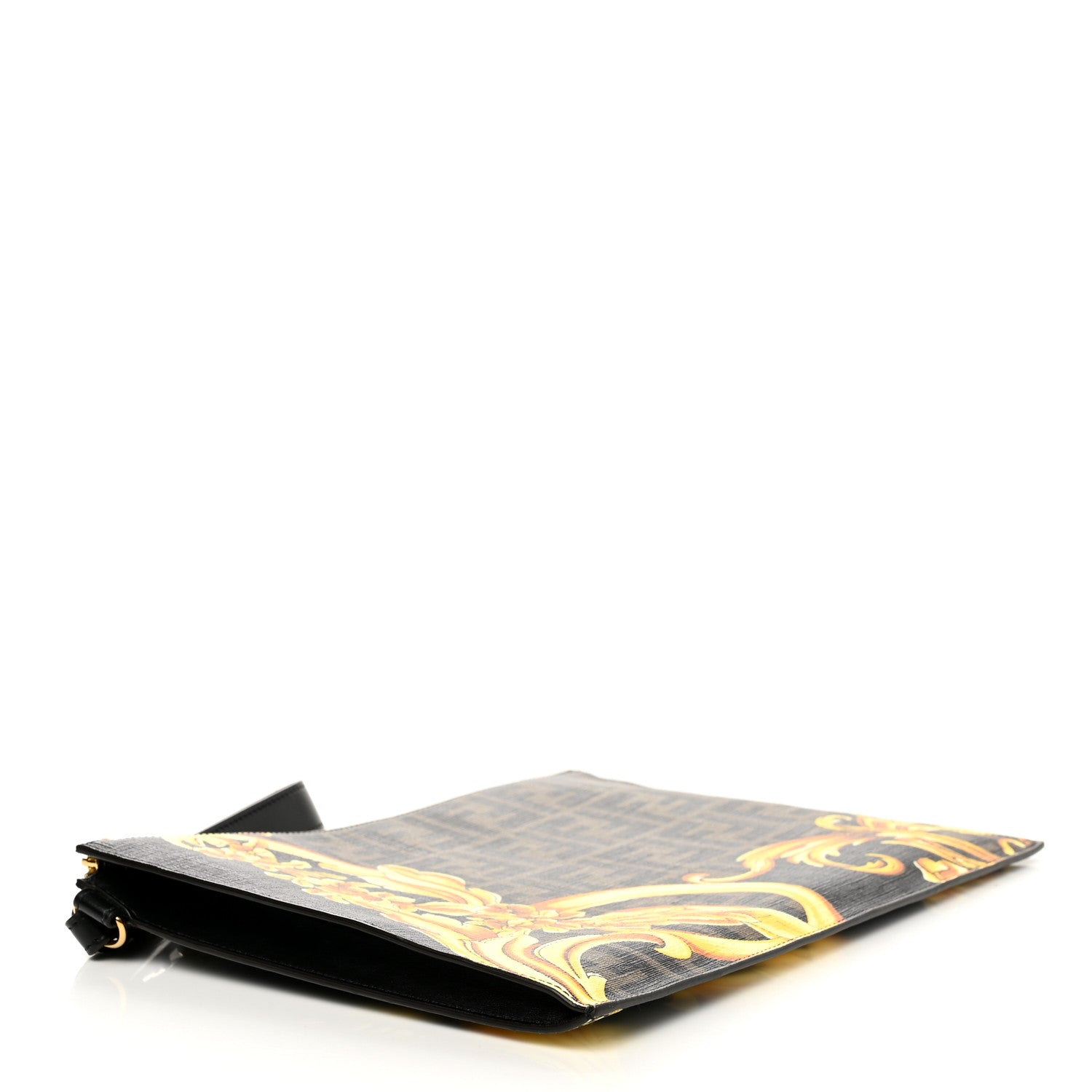 Fendi X VERSACE Glazed Fabric Vitello Cover Fendace FF Baroque Large Flat Pouch Black Gold 4 of 8