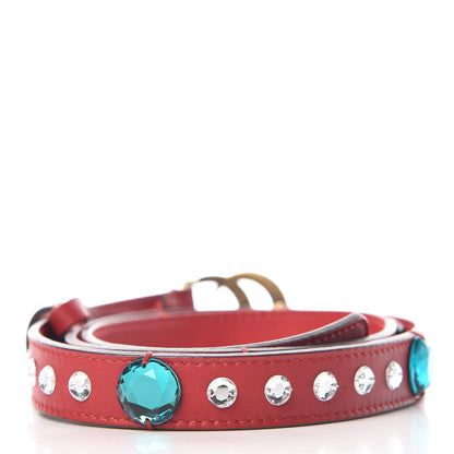 Gucci Calfskin Crystal Embellished Double G Belt 85 34 Hibiscus Red 3 of 6