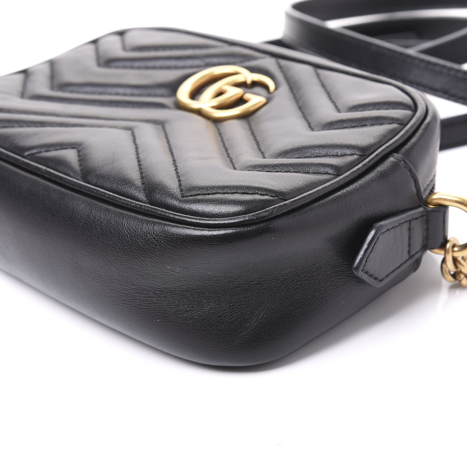 Gucci Calfskin Matelasse Mini GG Marmont Chain Shoulder Bag Black 9 of 13