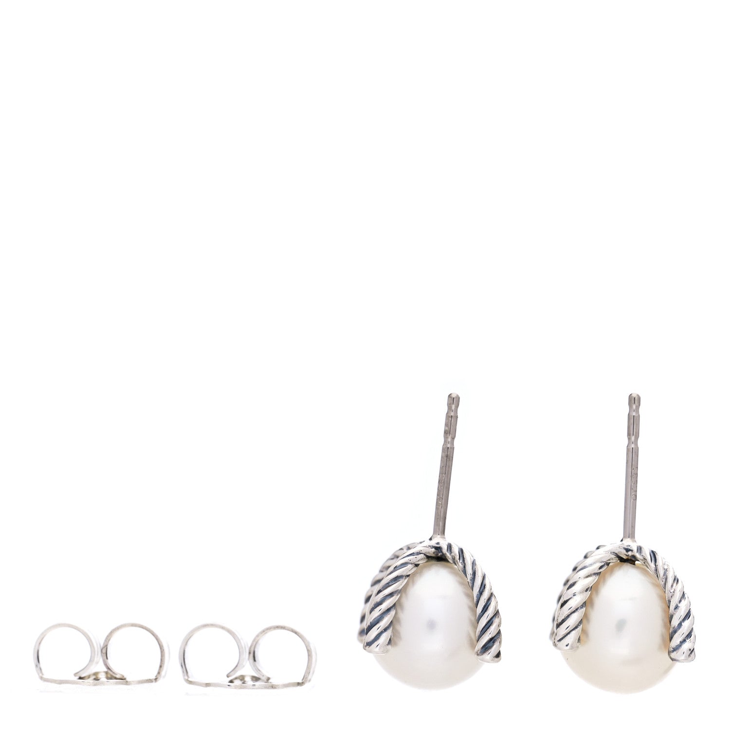 David Yurman Sterling Silver Diamond Pearl 10mm Cable Stud Earrings 3 of 4