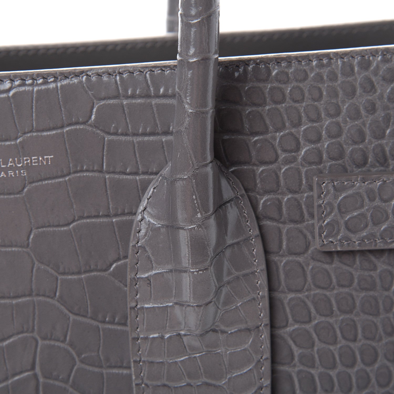 Saint Laurent Calfskin Crocodile Embossed Small Sac De Jour Fog 20 of 21